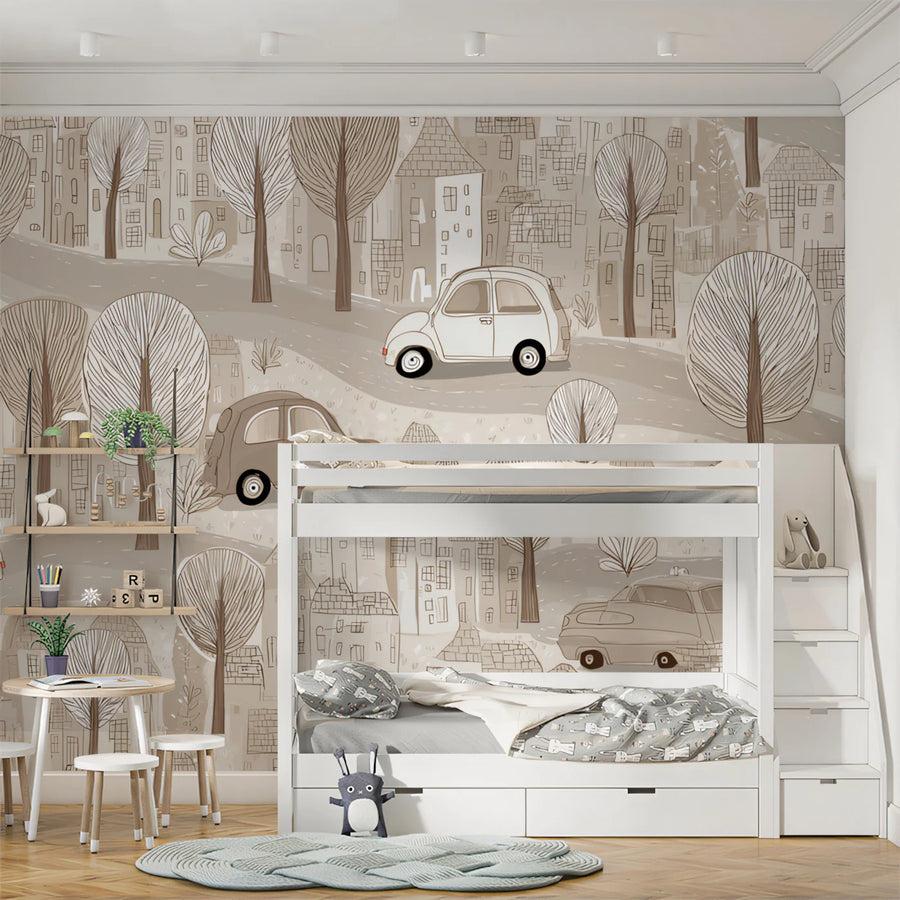 Vintage European City Sketch Mural Wallpaper in Sepia Tones Mural Wallpaper