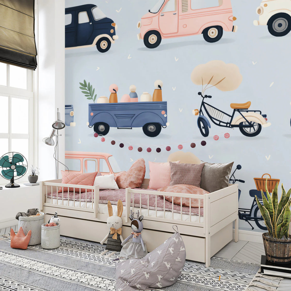 Vintage Transit Mural Wallpaper in Pastel Tones and Retro Style Mural Wallpaper - pure wallpaper artwork