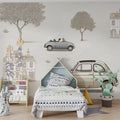 Vintage European City Car Mural Wallpaper — Sketch Scenic Design Mural Wallpaper - pure wallpaper artwork