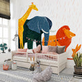 Safari Friends Rain Mural Wallpaper — Artistic Animal Illustration Mural Wallpaper - pure wallpaper artwork
