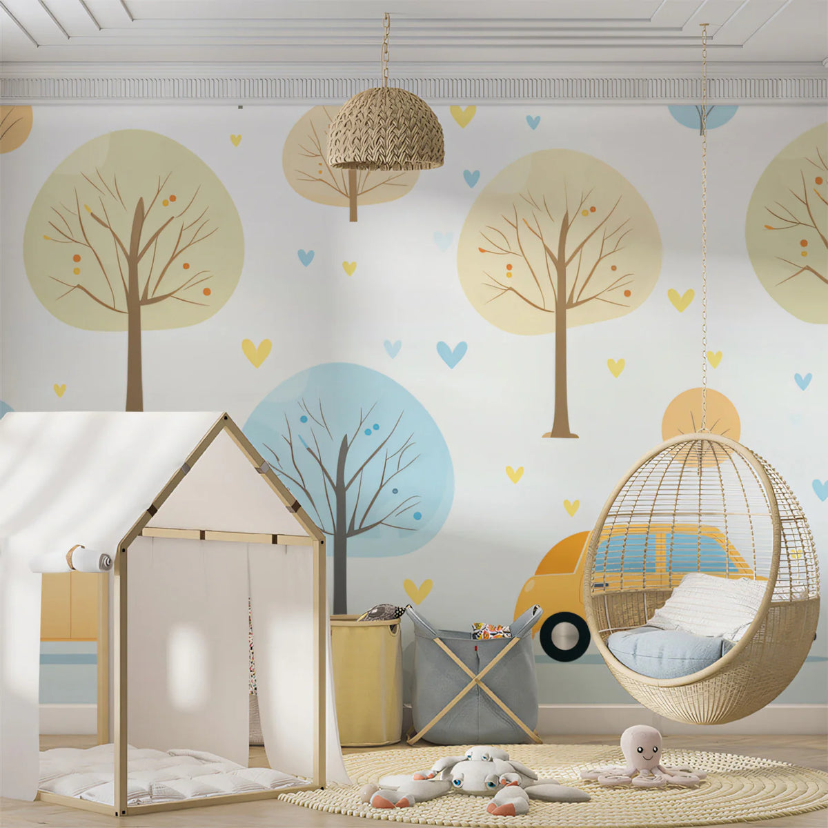 Minimalist Road Trip Mural Wallpaper — Scandi Cartoon Landscape Mural Wallpaper - pure wallpaper artwork