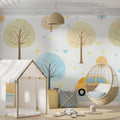 Minimalist Road Trip Mural Wallpaper — Scandi Cartoon Landscape Mural Wallpaper - pure wallpaper artwork