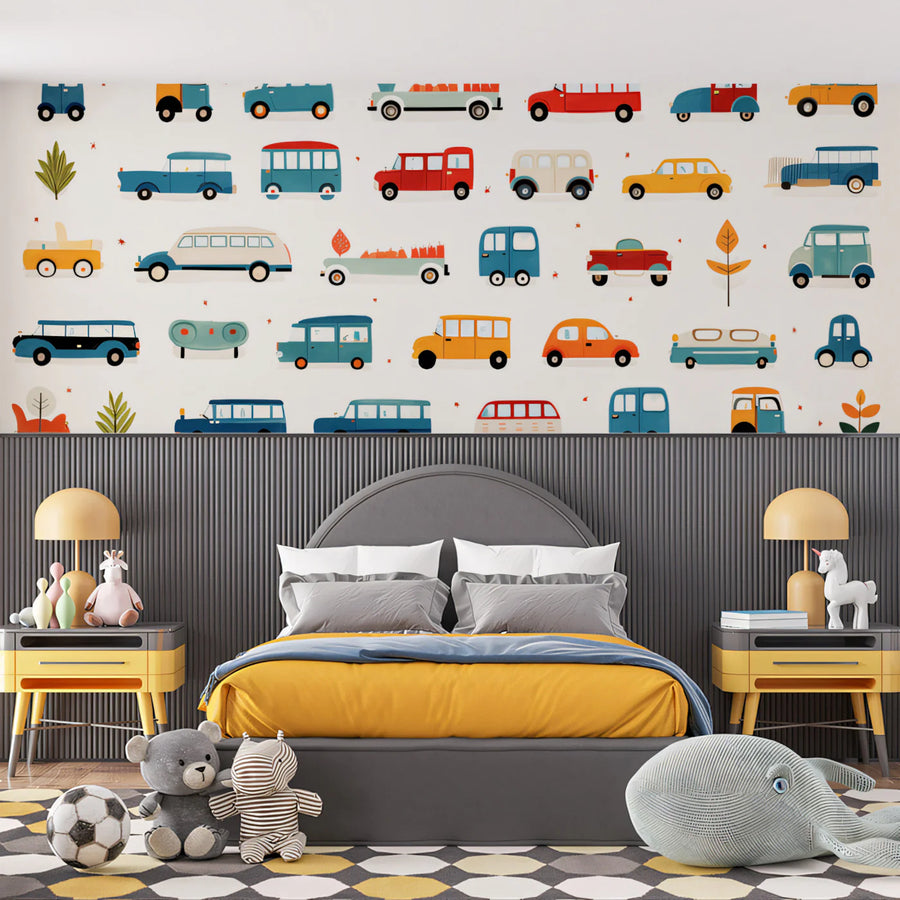 Doodle Car Collection Mural Wallpaper — Playful Hand-Drawn Motifs Mural Wallpaper