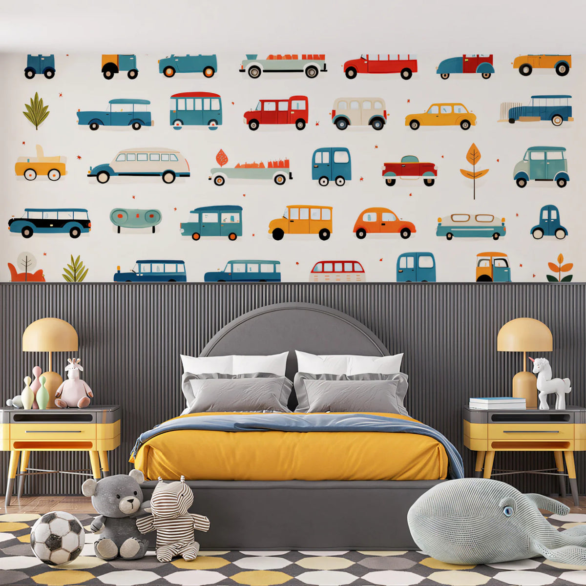 Doodle Car Collection Mural Wallpaper — Playful Hand-Drawn Motifs Mural Wallpaper - pure wallpaper artwork