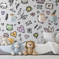 Kawaii Doodle Mural Wallpaper — Playful Line Art Motif Mural Wallpaper - pure wallpaper artwork