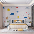 Paper Airplane Sky Mural Wallpaper — Playful Doodle Pattern Mural Wallpaper - pure wallpaper artwork