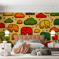 Playful Elephant Rain Mural Wallpaper — Vibrant Pop Art Pattern Mural Wallpaper - pure wallpaper artwork