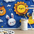 Safari Night Sky Animal Mural Wallpaper — Hand-Drawn Whimsy Mural Wallpaper - pure wallpaper artwork