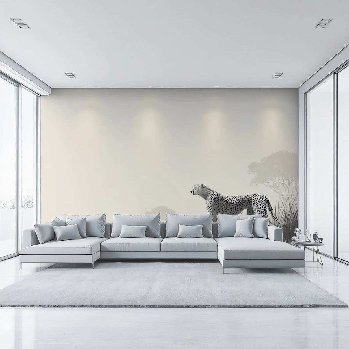 Minimalist Cheetah Savanna Mural Wallpaper — Modern Safari Style Mural Wallpaper - pure wallpaper artwork