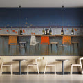 Coastal Bistro Floral Mural Wallpaper — Painterly Skyline View Mural Wallpaper - pure wallpaper artwork