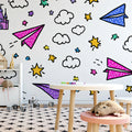 Enchanted Flight Doodle Mural Wallpaper — Playful Sky Pattern Mural Wallpaper - pure wallpaper artwork