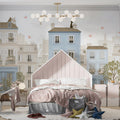 Parisian Street Scene Mural Wallpaper — Soft Floral Illustration Mural Wallpaper - pure wallpaper artwork