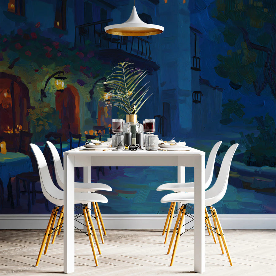 Tuscan Courtyard Night Mural Wallpaper Oil Painting Wall Art Mural Wallpaper