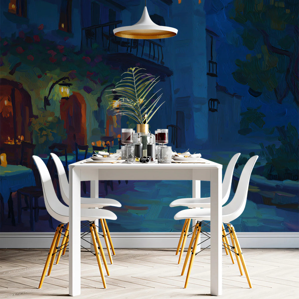 Tuscan Courtyard Night Mural Wallpaper Oil Painting Wall Art Mural Wallpaper - pure wallpaper artwork