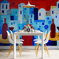 Santorini Sunset Abstract Mural Wallpaper — Bold Painterly Art Mural Wallpaper - pure wallpaper artwork
