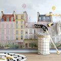 Watercolor Townscape Mural Wallpaper — Whimsical European Street Art Mural Wallpaper - pure wallpaper artwork