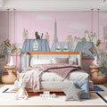Parisian Rooftop Cityscape Mural Wallpaper —Whimsical Sketch Style Mural Wallpaper - pure wallpaper artwork