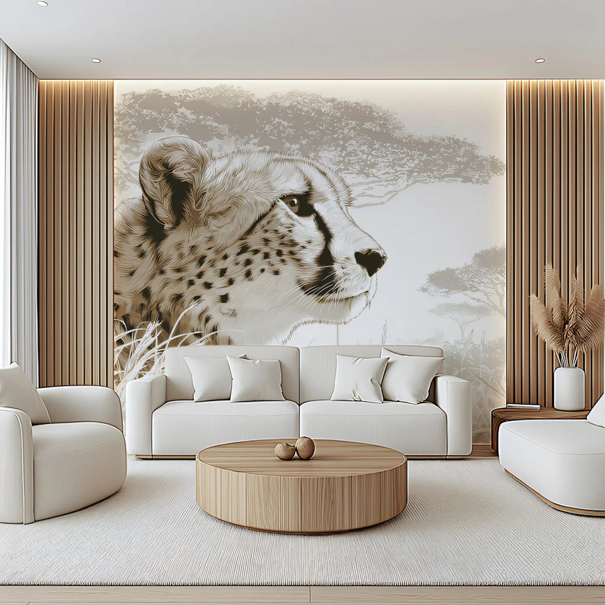 Cheetah Savanna Profile Mural Wallpaper — Minimalist Wildlife Art Mural Wallpaper - pure wallpaper artwork