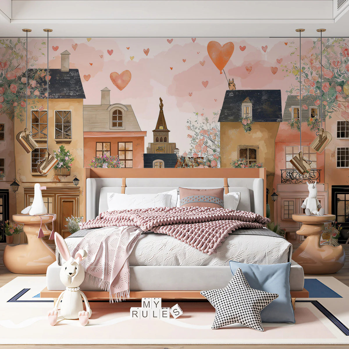 European Village Street Mural Wallpaper — Romantic Floral Scene Mural Wallpaper - pure wallpaper artwork