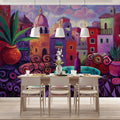 Mediterranean Terrace Mural Wallpaper — Vibrant Oil Painting Style Mural Wallpaper - pure wallpaper artwork