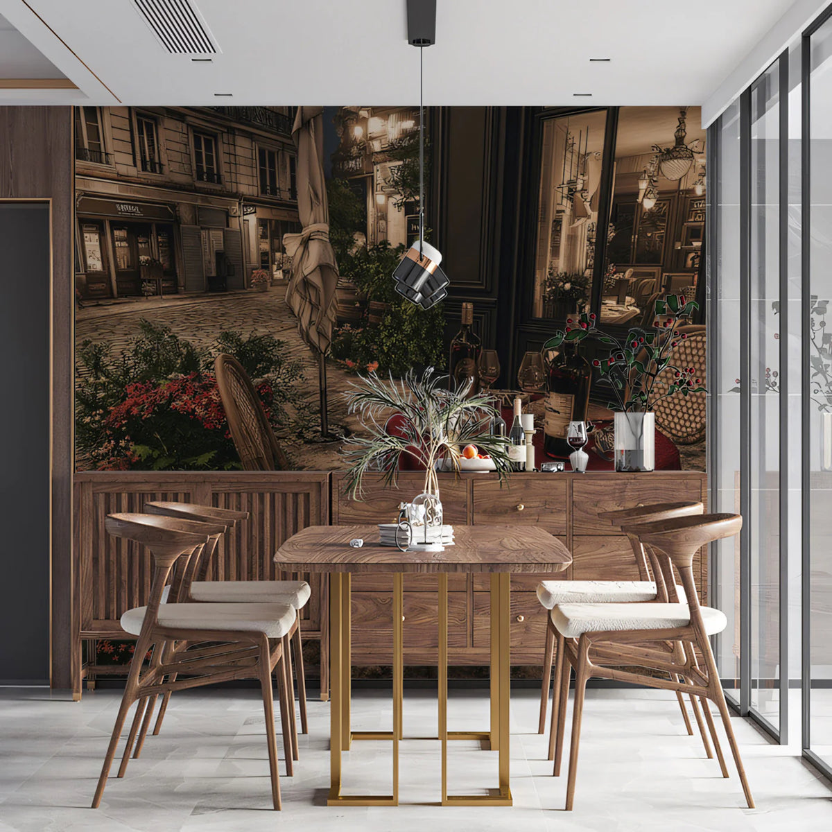 Parisian Bistro Street Mural Wallpaper — Vintage Night Scene Mural Wallpaper - pure wallpaper artwork