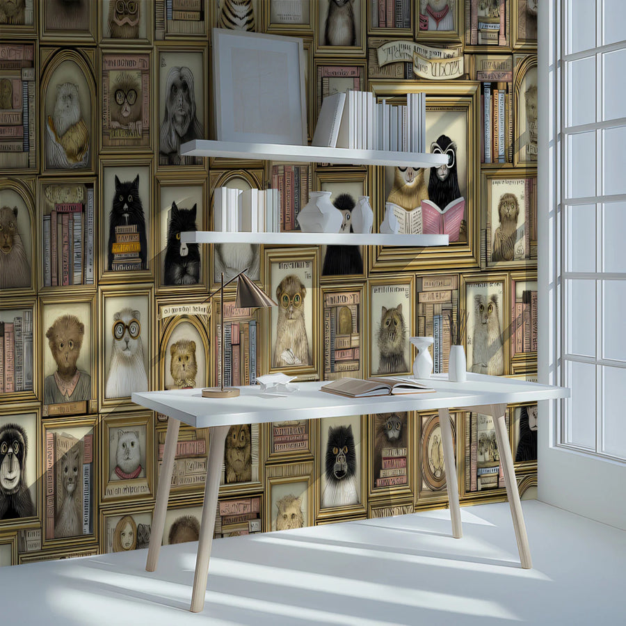 Academic Animal Portrait Mural Wallpaper — Dark Academia Aesthetic Mural Wallpaper