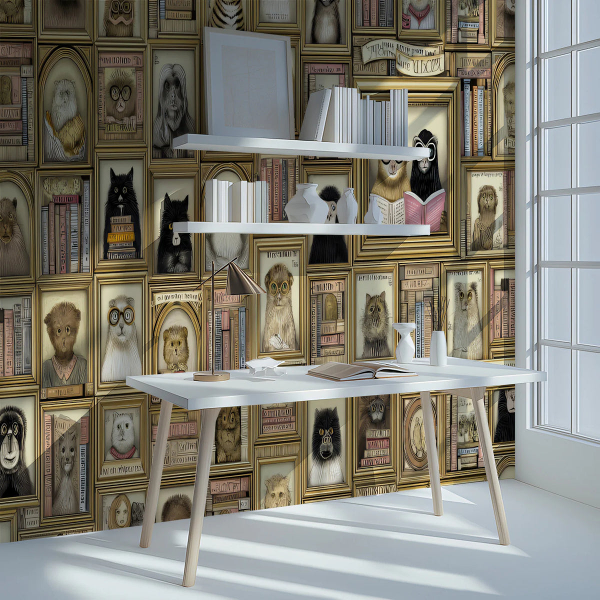 Academic Animal Portrait Mural Wallpaper — Dark Academia Aesthetic Mural Wallpaper - pure wallpaper artwork