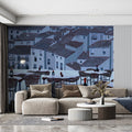 Mediterranean Rooftop Bar Mural Wallpaper — Graphic Urban Scene Mural Wallpaper - pure wallpaper artwork