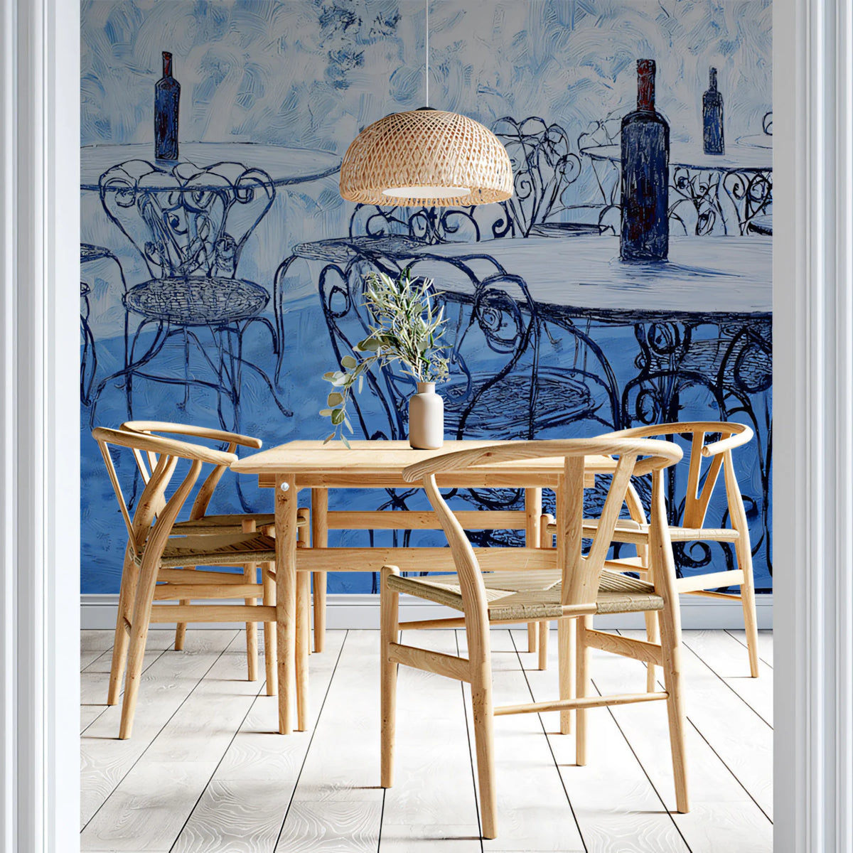Mediterranean Cafe Scene Mural Wallpaper — Artistic Impressionist Style Mural Wallpaper - pure wallpaper artwork