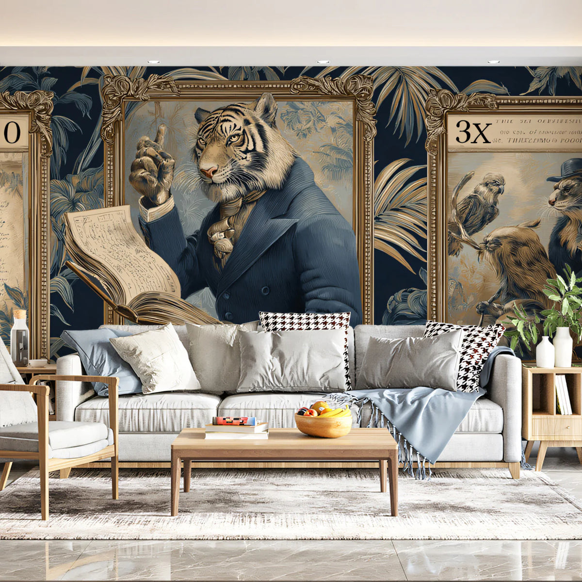 Victorian Tiger Professor Mural Wallpaper — Dark Academia Portrait Mural Wallpaper - pure wallpaper artwork