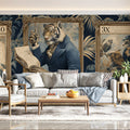 Victorian Tiger Professor Mural Wallpaper — Dark Academia Portrait Mural Wallpaper - pure wallpaper artwork