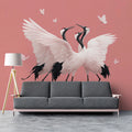 Dancing Cranes Mural Wallpaper — Minimalist Avian Wall Art Mural Wallpaper - pure wallpaper artwork