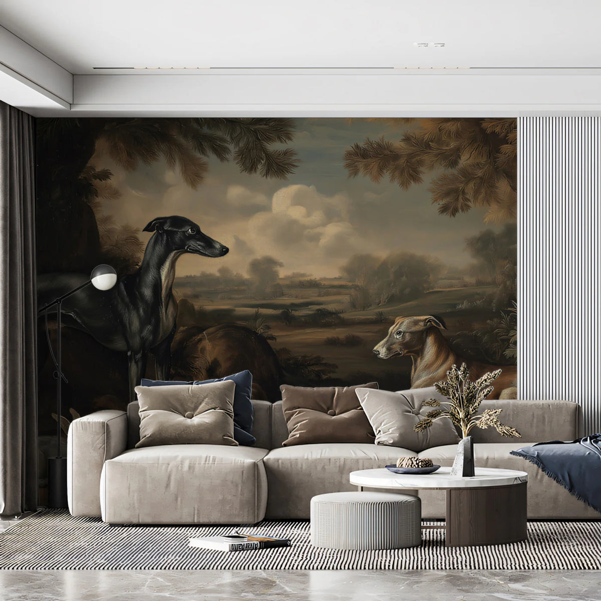 Greyhound Hunting Scene Mural Wallpaper — Old Master Oil Painting Mural Wallpaper - pure wallpaper artwork