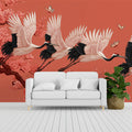 Flying Cranes and Cherry Blossoms Mural Wallpaper — Vibrant Asian Art Mural Wallpaper - pure wallpaper artwork