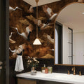 Vintage Cranes Mural Wallpaper in Earthy Sepia and Brown Tones Mural Wallpaper - pure wallpaper artwork