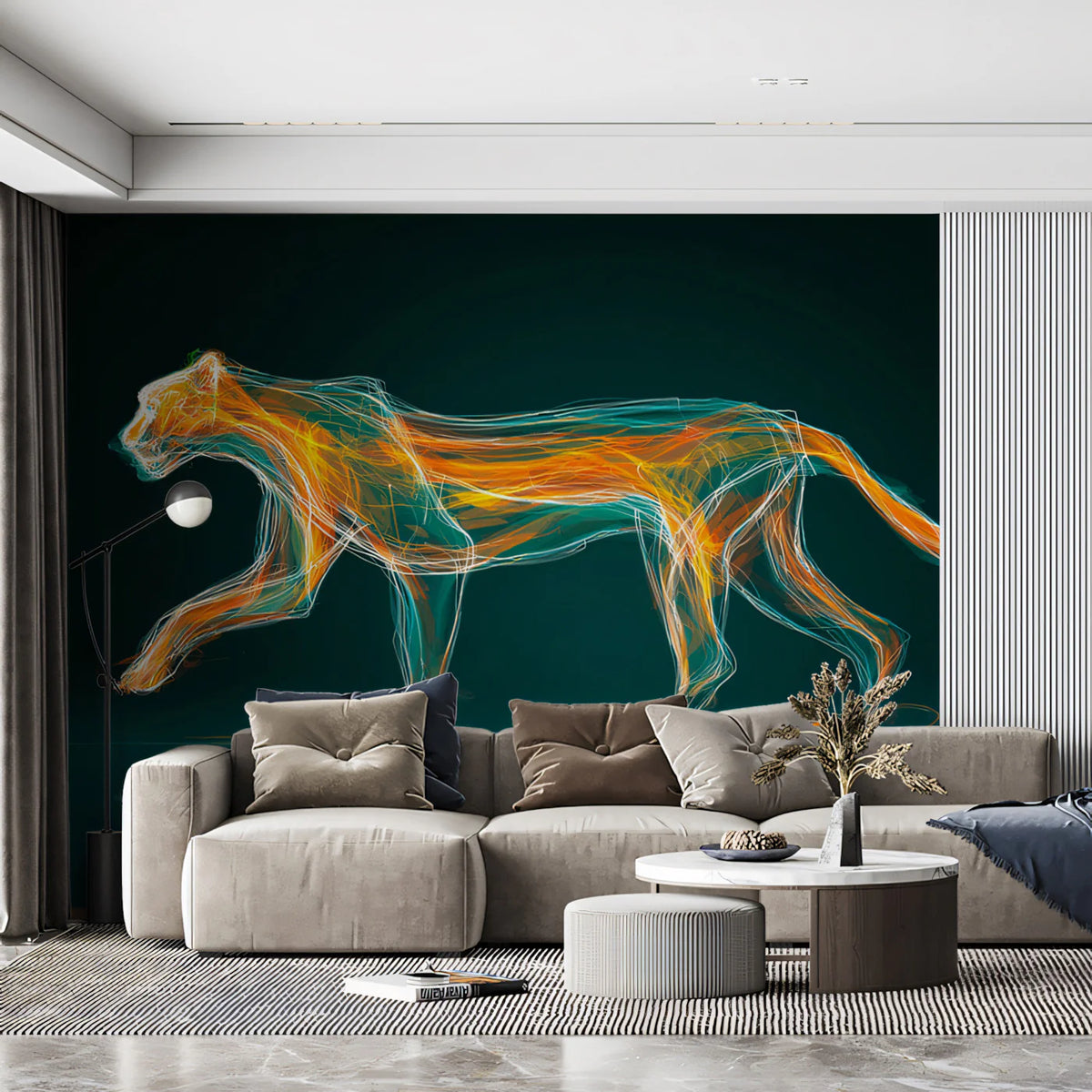 Neon Jaguar Energy Mural Wallpaper — Abstract Electric Animal Art Mural Wallpaper - pure wallpaper artwork