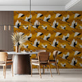 Golden Crane Flight Mural Wallpaper — Artistic East Asian Motif Mural Wallpaper - pure wallpaper artwork