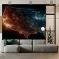 Cosmic USA Map Mural Wallpaper Glowing Stars, Red White and Blue, Abstract Nebula Art Mural Wallpaper - pure wallpaper artwork