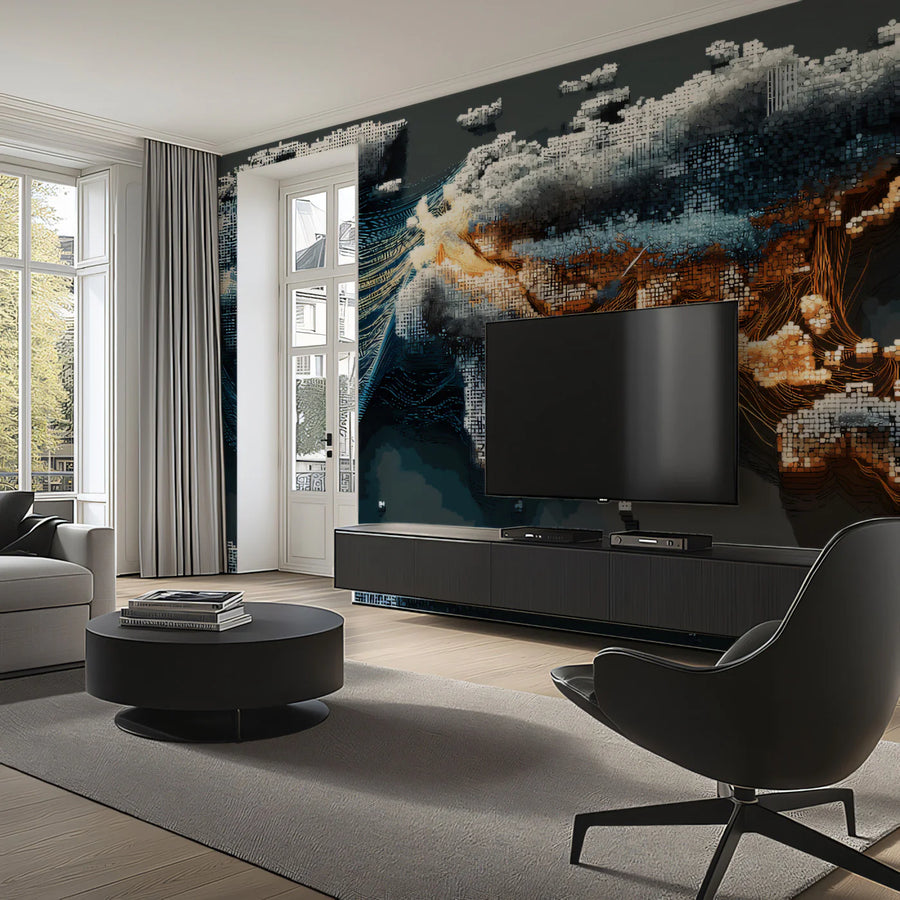Global Data Map Mural Wallpaper — Modern Pixelated Connectivity Mural Wallpaper