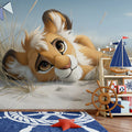 Lion Cub in Beach Dunes Mural Wallpaper — Soft Realistic Illustration Mural Wallpaper - pure wallpaper artwork
