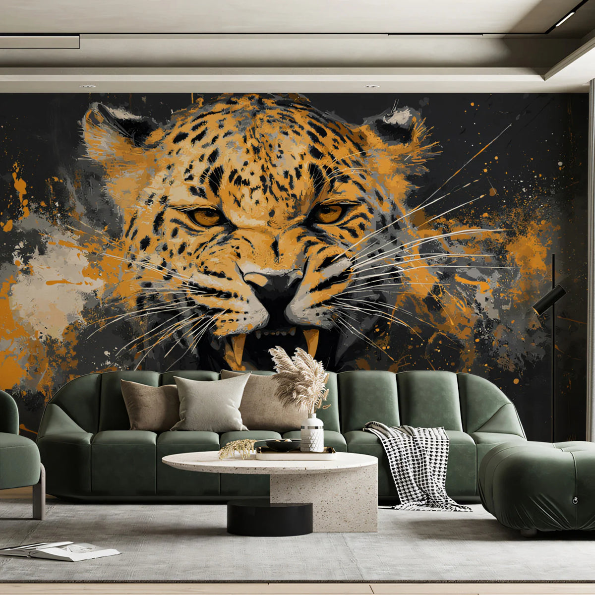 Roaring Jaguar Mural Wallpaper — Dramatic Urban Grunge Mural Wallpaper - pure wallpaper artwork