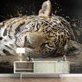 Resting Jaguar Mural Wallpaper — Moody Gold and Charcoal Wildlife Mural Wallpaper - pure wallpaper artwork