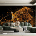 Neon Jaguar Stalking Mural Wallpaper — Electric Orange and Black Mural Wallpaper - pure wallpaper artwork