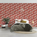 Flying Crane Chinoiserie Mural Wallpaper —Muted Coral Pink Mural Wallpaper - pure wallpaper artwork
