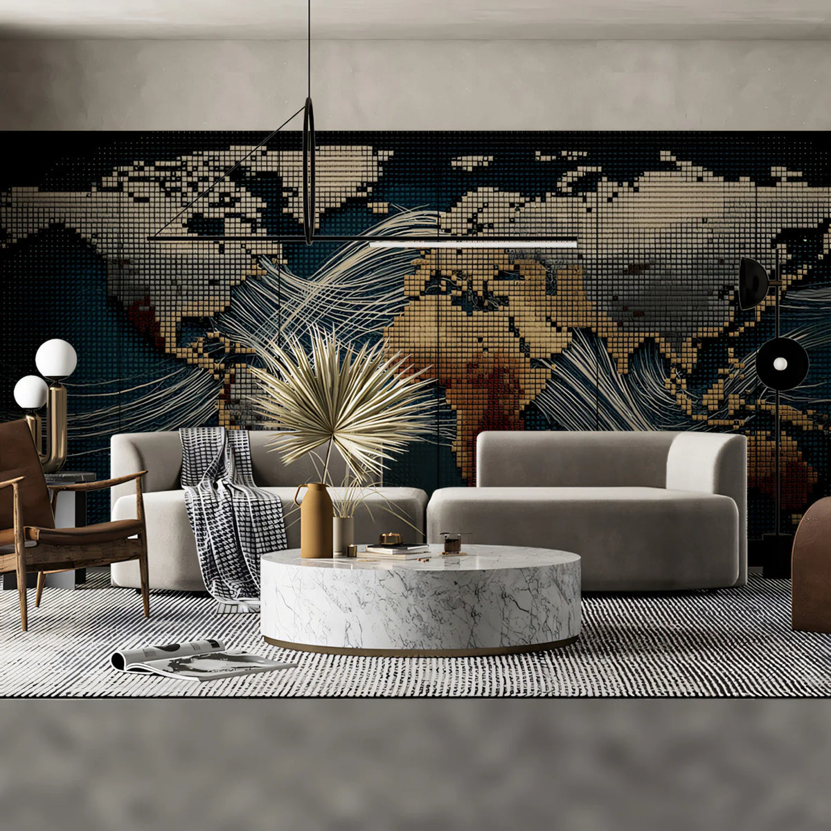 Pixelated World Map Mural Wallpaper — Retro Data and Energy Lines Mural Wallpaper - pure wallpaper artwork
