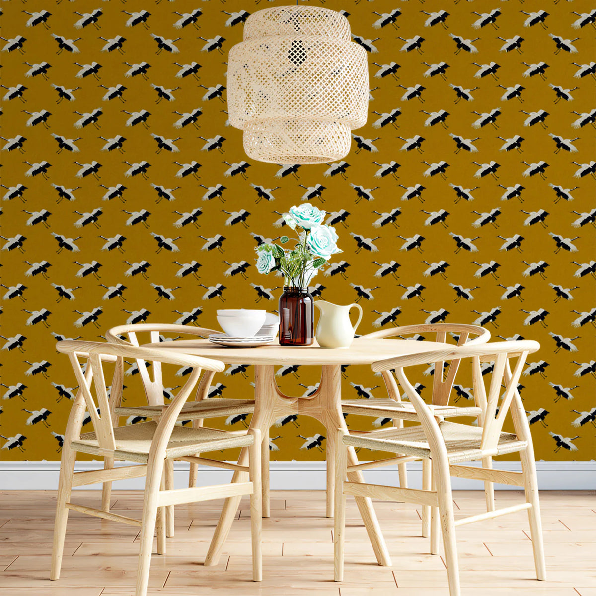 Micro Crane Mural Wallpaper —Vibrant Ochre Geometric Pattern Mural Wallpaper - pure wallpaper artwork