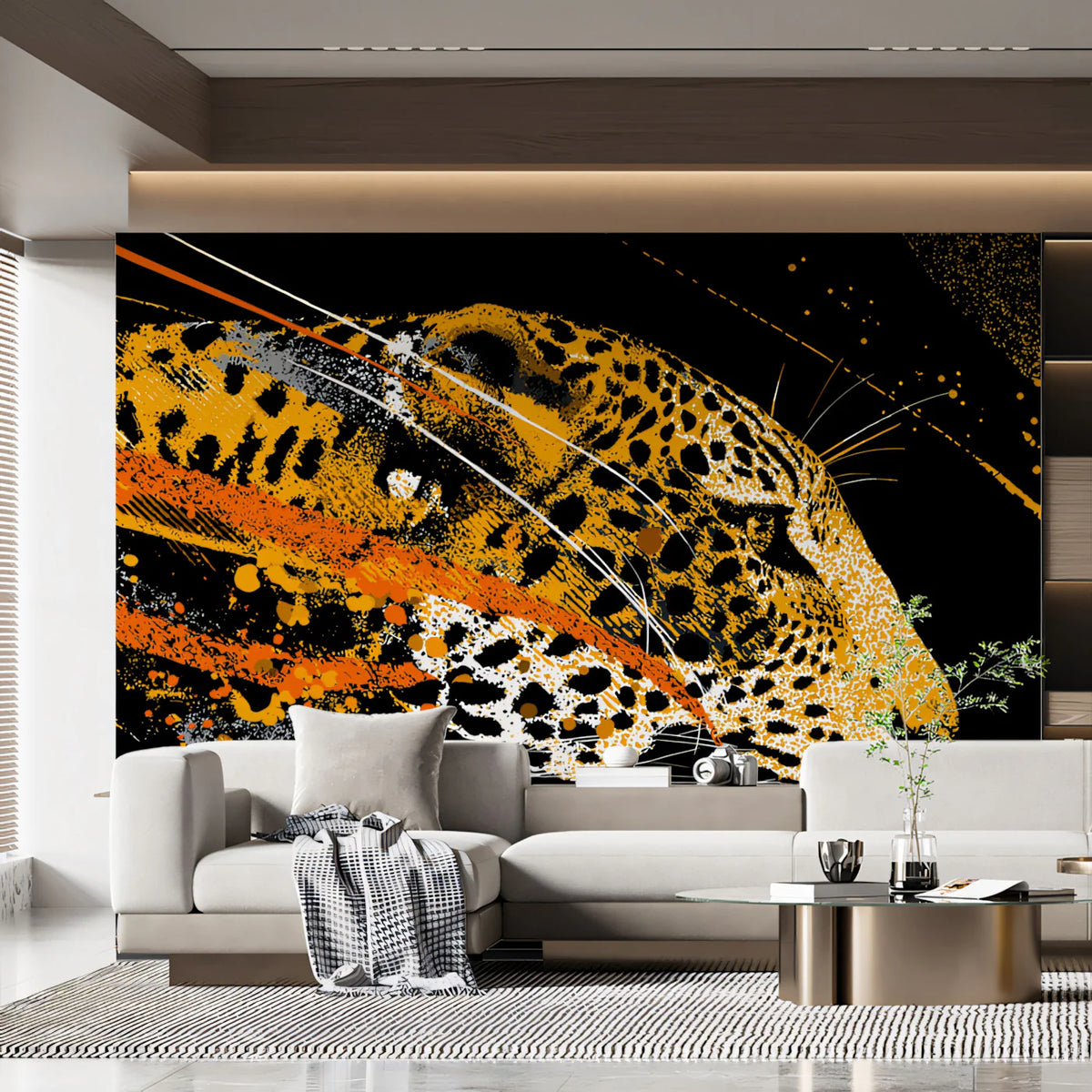 Jaguar Motion Mural Wallpaper — Dynamic Abstract Art in Black and Orange Mural Wallpaper - pure wallpaper artwork