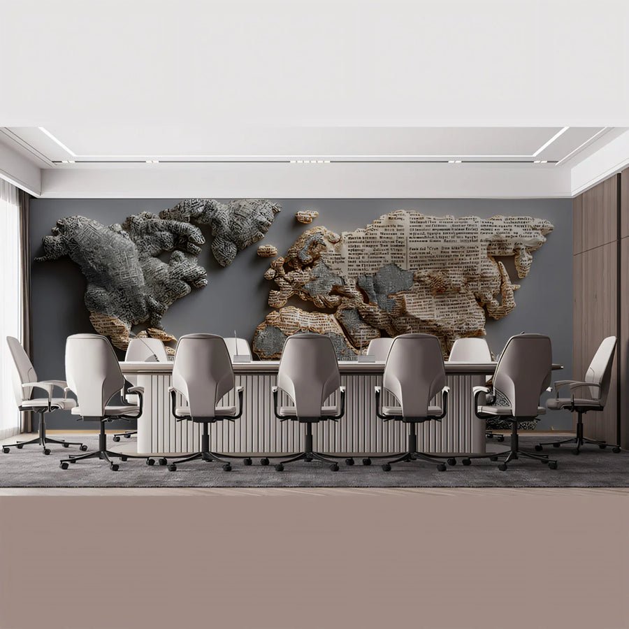 Sculpted Paper World Map Mural Wallpaper — Artistic Cartography Mural Wallpaper