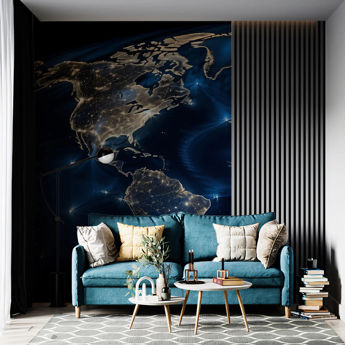Global Night Lights Map Mural Wallpaper — Spherical Earth Design Mural Wallpaper - pure wallpaper artwork