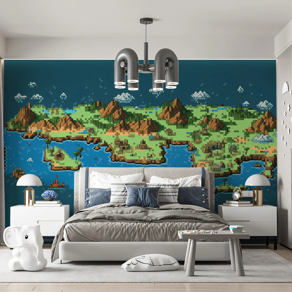 Isometric Pixel Island Mural Wallpaper — Retro 16-Bit Fantasy Map Mural Wallpaper - pure wallpaper artwork